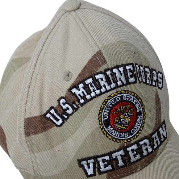 US Marine Corps Veteran Cap Tan Camo Adjustable Strap Back Men One Size FLAW - Picture 6 of 13